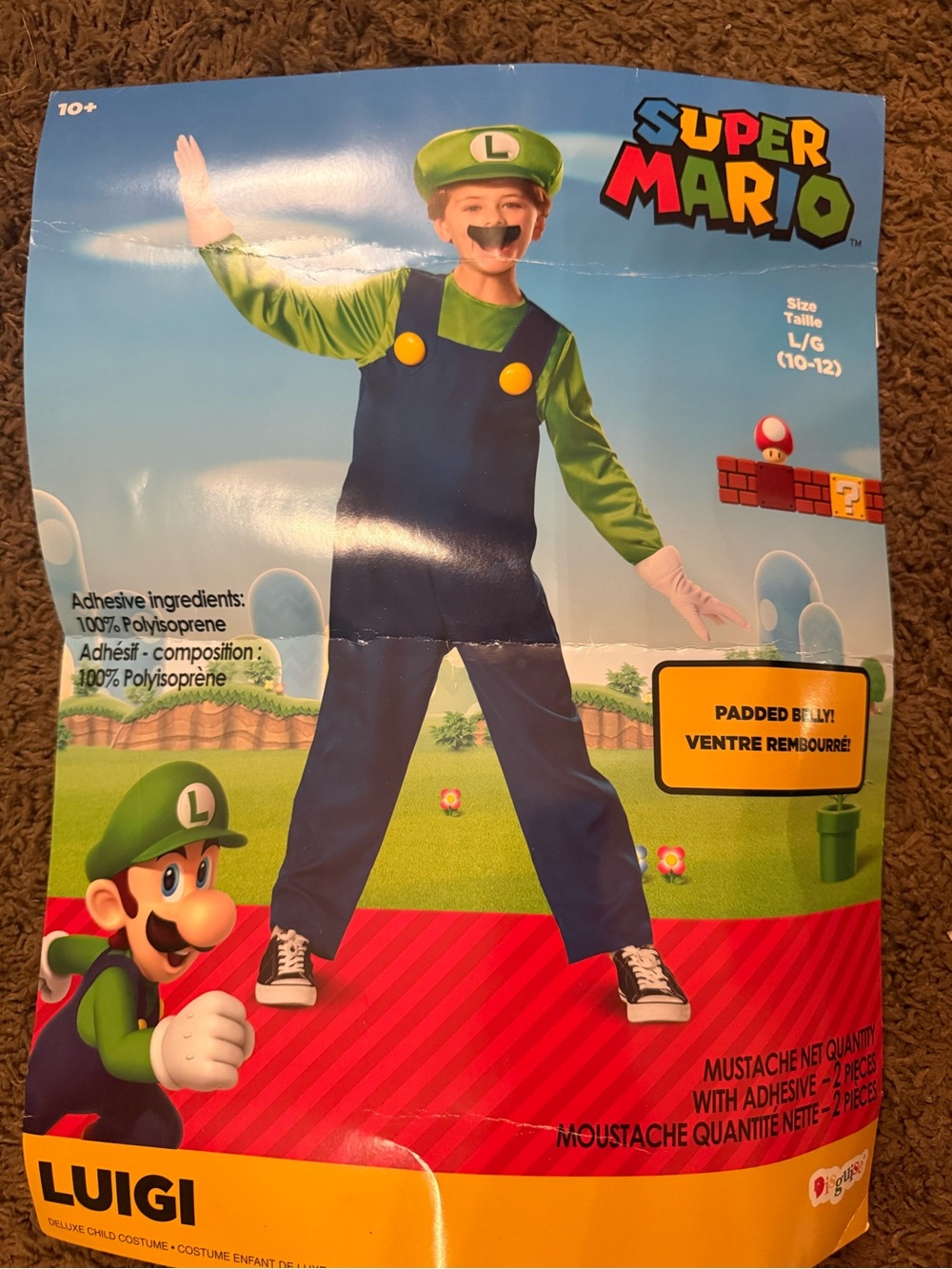 Nintendo Luigi Kids Super Mario Costume - Green & Blue Padded Belly